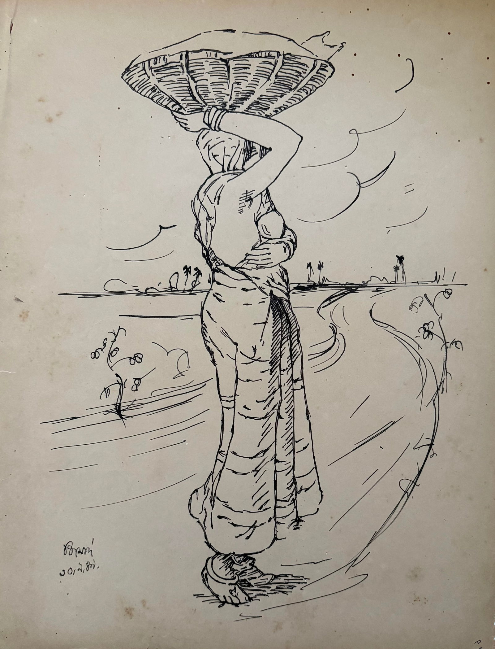 Binode Bihari Mukherjee ( Indian 1904-1980) pen and ink drawing on paper (1 of 1)