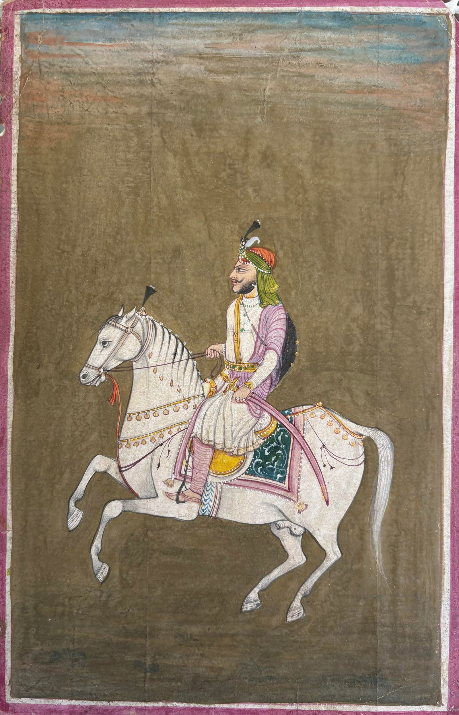 Indian Sikh school miniature painting of King riding on horseback (1 of 1)