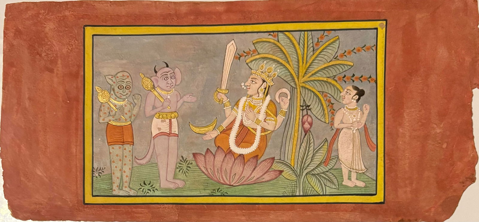 ndian Pahari school miniature painting from a Devi Mahatmaya series: ndian Pahari school miniature painting from a Devi Mahatmaya series Size : 11 by 5 inches