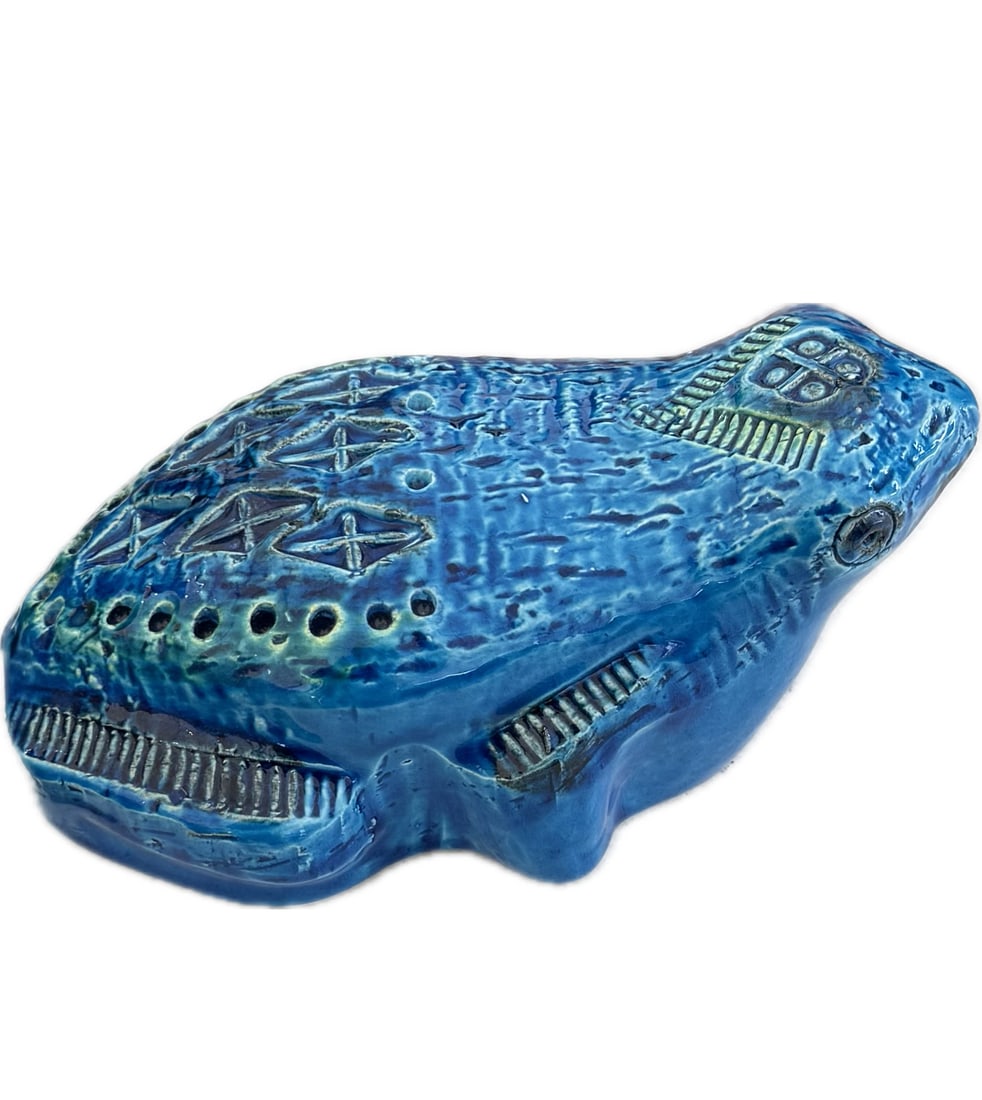 Peacock-Glazed Ceramic Bitossi Rimini Blue Frog, (1 of 5)
