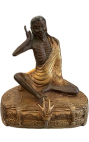 Antique Tibet Buddhism Bronze Gilt Temple Milarepa Buddha Seat Deer Head Statue