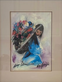 TED DEGRAZIA "Little Flower Girl" PRINT with ORIGINAL SIGNATURE 1980