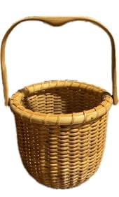 Great Woven Nantucket Whaling Small Hand Made Basket Swing Handle Signed
