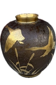 Etched Glass Vase with Gilded Decor and Crane by Alfred Taube for Füge & Taube, 1960s