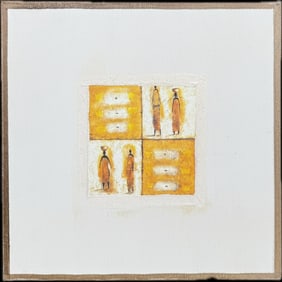 A framed print of mixed-media artwork in the style of Gabriela Hughes