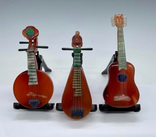 Vintage,6pc Chinese Semi Precious Stone Mini Musical Instruments