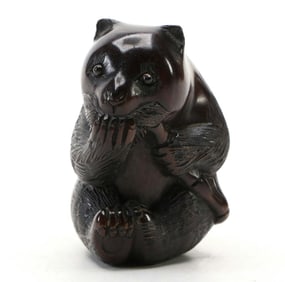 Fine Vintage 1940th Signed Japanese Carved Wood Panda Netsuke