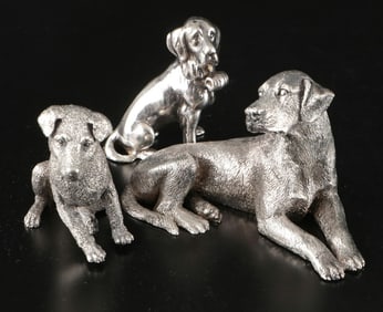Lot of Three Vintage Cast 925 silver dogs figurines.