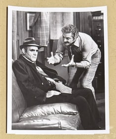 A vintage black and white photograph featuring actors Abe Vigoda and Jack Albertson