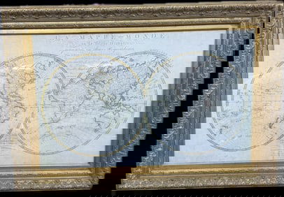 Vintage Map La Mappe Monde, Depicting the 3 Voyages of Captain Cook