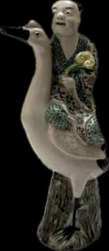 Antique Chinese Sancai  porcelain boy riding a crane