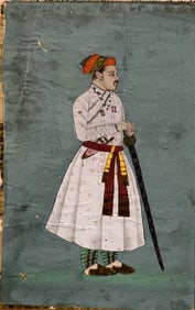 Indian miniature painting Udaipur School Portrait of a king Maharajah Royalty