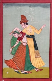 Indian Udaipur school miniature painting of a Royal Couple Dancing