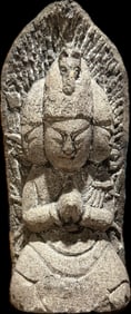 Rare Antique Asian Sandstone Tri-Faced Buddha Statue