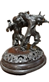 Antique Japanese Bronze Demos Sculptures Mounted on a Censor Cover