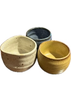 Three Antique Vintage Japanese  Chawan Shino-Ware Sake Bowls