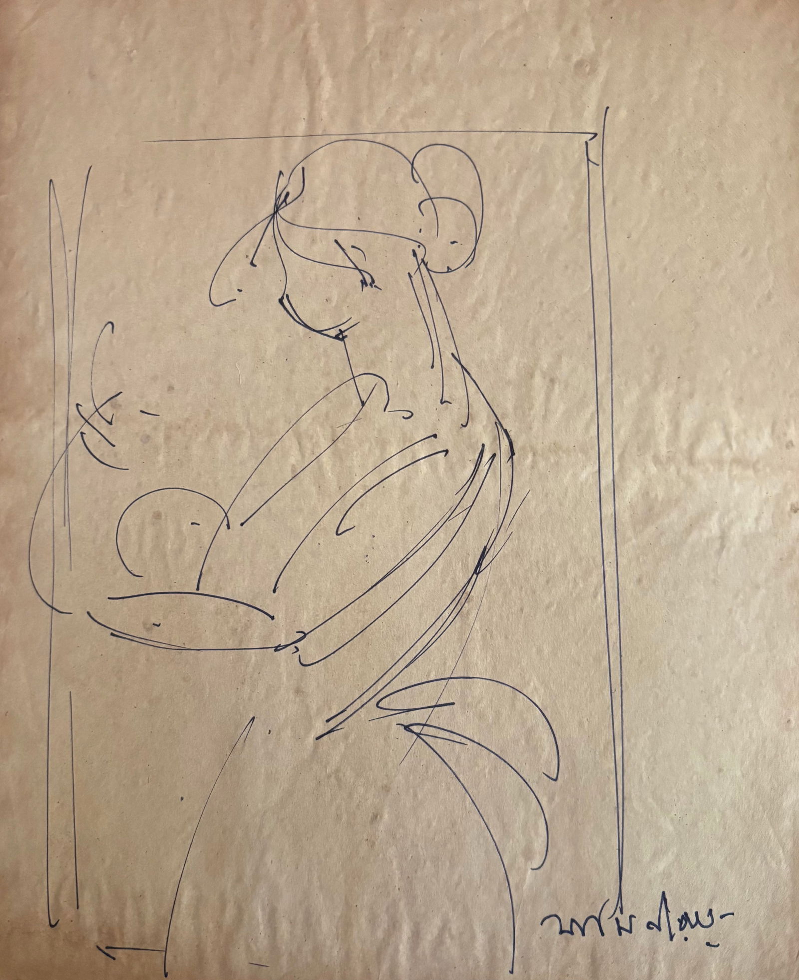Jamini Roy ( Indian 1887-1972) - Pen and Ink sketch on paper (1 of 1)