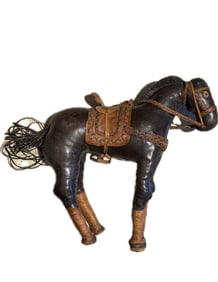 VINTAGE! MID CENTURY LEATHER HORSE SCULPTURE! EQUESTRIAN 50'S STALLION PONY TOY