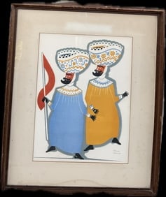 The "Dances of Mexico" series by Carlos Mérida titled "Danza de los Paragüeros": The "Dances of Mexico" series by Carlos Mérida, specifically titled "Danza de los Paragüeros" (Dance of the Umbrella Holders), created in 1939. Signed with Pencil at right bottom Carlos Mérida was