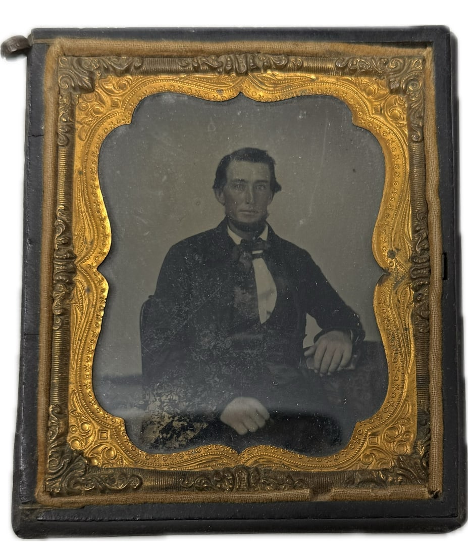 Antique Tintype Daguerreotype Portrait Photo Adult Man Father Son Gold Frame: Antique Tintype Daguerreotype PortraitPhoto Adult Man Father Son Gold Frame, 3 1/2” X 3”