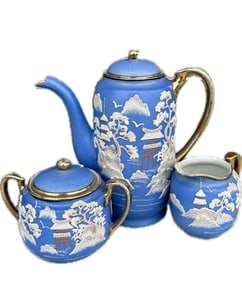 vintage Japanese hand-painted blue tea or coffee set (1 of 4)