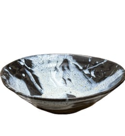Vintage art studio black bowl with white drip glaze (1 of 3)