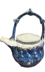 Vintage Studio Art Pottery Hand Crafted Teapot Blue Purple Glaze Signed MR (1 of 5)