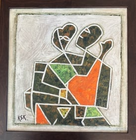Krishnan Shamrao Kulkarni ( Indian - 1916-1994) - Acrylic on Canvas painting: Krishnan Shamrao Kulkarni ( Indian - 1916-1994) - Acrylic on Canvas painting signed KS Kulkarni a well known Indian painter sculptor who was known for fusing Indian traditional painting with modern ar
