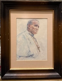 Vintage Original Framed Pastel Drawing Of Saint Pope John Paul II by D Bellot (1 of 3)