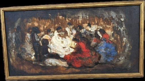 Oil on Board Abstract Painting of Figures Signed (1 of 5)