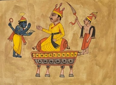 Indian Pahari school miniature painting of a Saint, Lord Vishnu and a devotee (1 of 1)