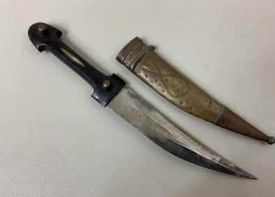 Rare Caucasian Dagger, 19th–20th c., horn grip, brass scabbard (1 of 5)