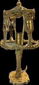 Antique French Art Nouveau Metal Barbola Boudoir Table Lamp (1 of 7)