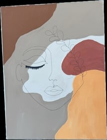 Abstract Female Face Painting Oil on Canvas: Abstract Female Face Painting Oil on Canvas, 24” X 18”