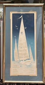 WARREN WOODWARD "FULL SAIL'LARGE SIGNED/NUMBERED SERIGRAPH CALIFORNIA SEASCAPE (1 of 2)