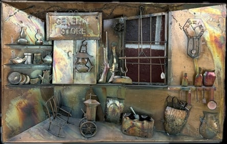 Vintage Metal Folk Art General Store Sculpture, Rustic Wall Hanging (1 of 1)