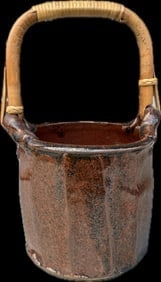 Raku studio pottery basket or vase (1 of 6)