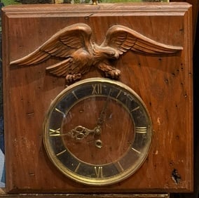 A vintage Verichron wall clock with a carved eagle design (1 of 4)