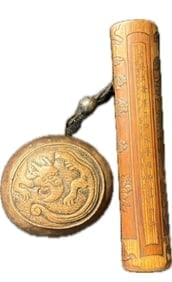 Antique Japanese Carved Wood Kiseru Pipe Case Tonkotsu Ojime Sagemono (1 of 2)