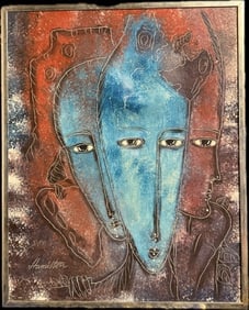 Three Female Faces Painting Signed Richard Hamilton (1 of 4)