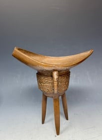 Antique Chinese bronze ritual wine vessel, specifically a Jue. (1 of 6)