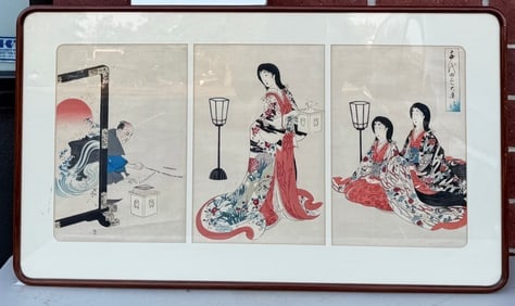 Three Japanese woodblock prints by Toyohara Chikanobu (1838-1912) (1 of 7)