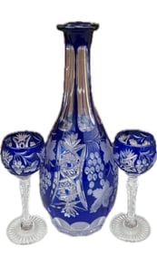 Cobalt Blue Cut to Clear Decanter With Two Cups (1 of 3)