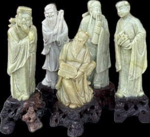 A collection of 5 Chinese carved soapstone figurines (1 of 4)