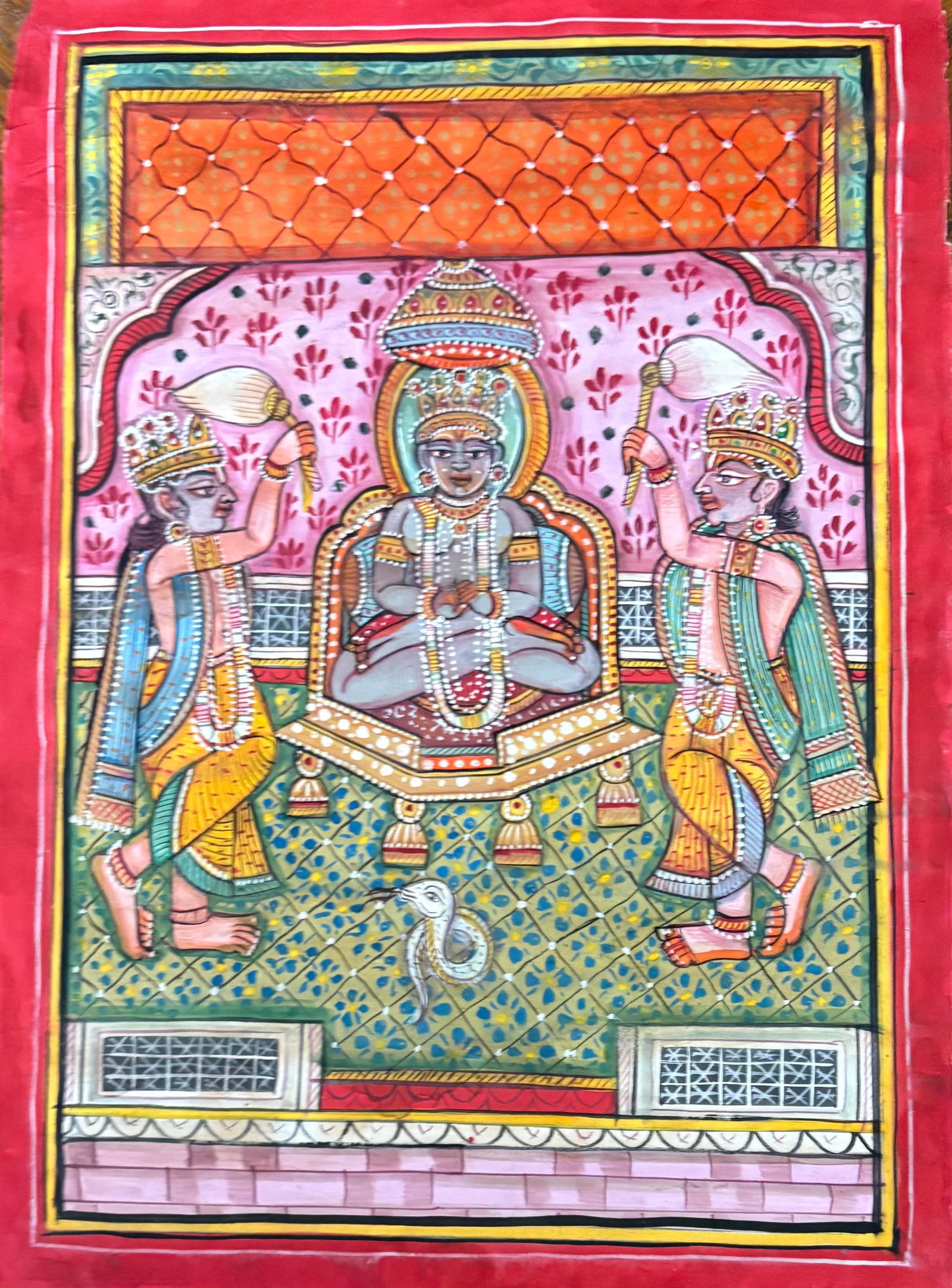 Indian Jain school miniature painting - Worship of a Jain Tirthankara (1 of 2)