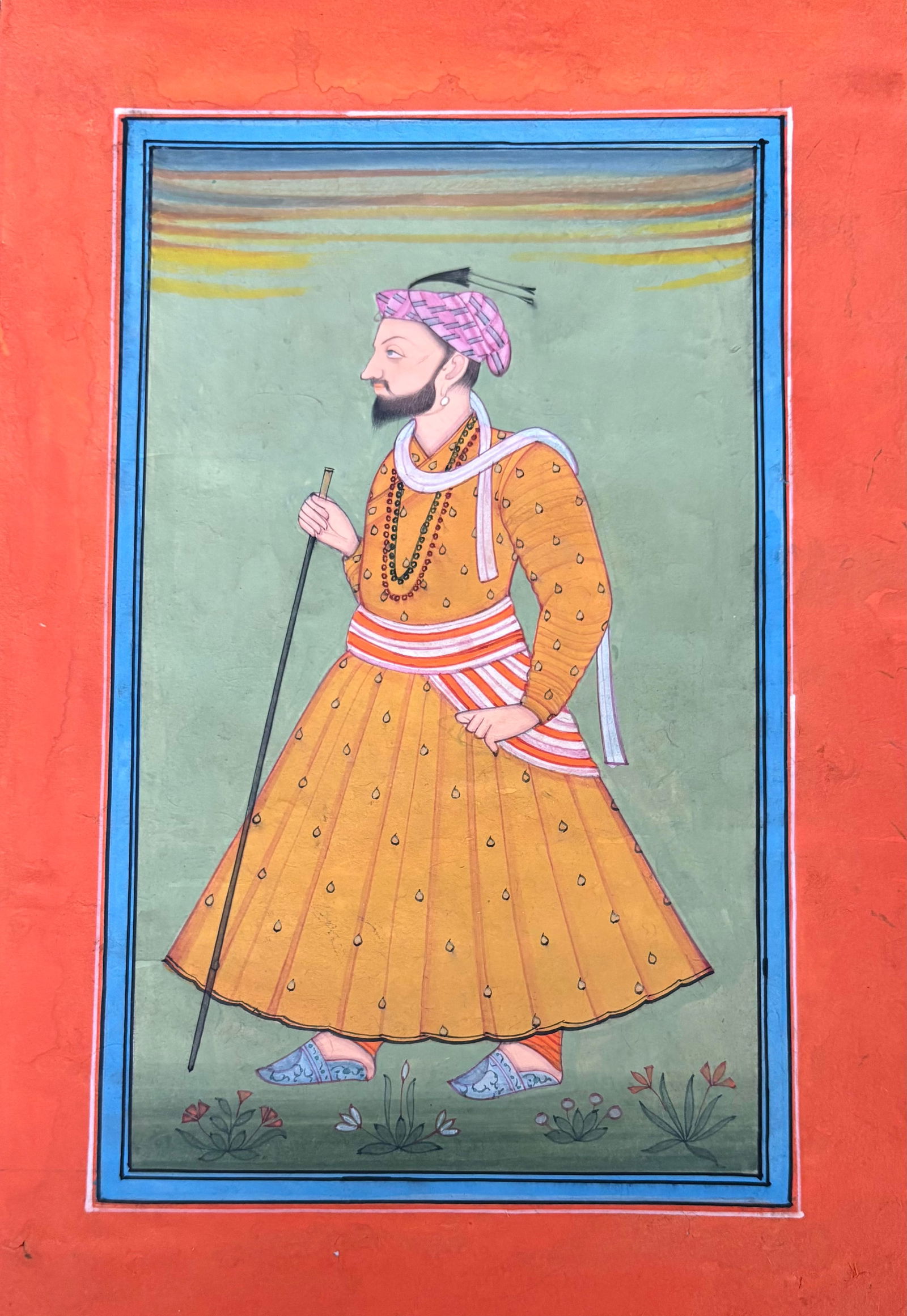 Indian Mughal school miniature painting - portrait of a Mughal prince (1 of 2)