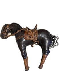 VINTAGE! MID CENTURY LEATHER HORSE SCULPTURE! EQUESTRIAN 50'S STALLION PONY TOY (1 of 3)