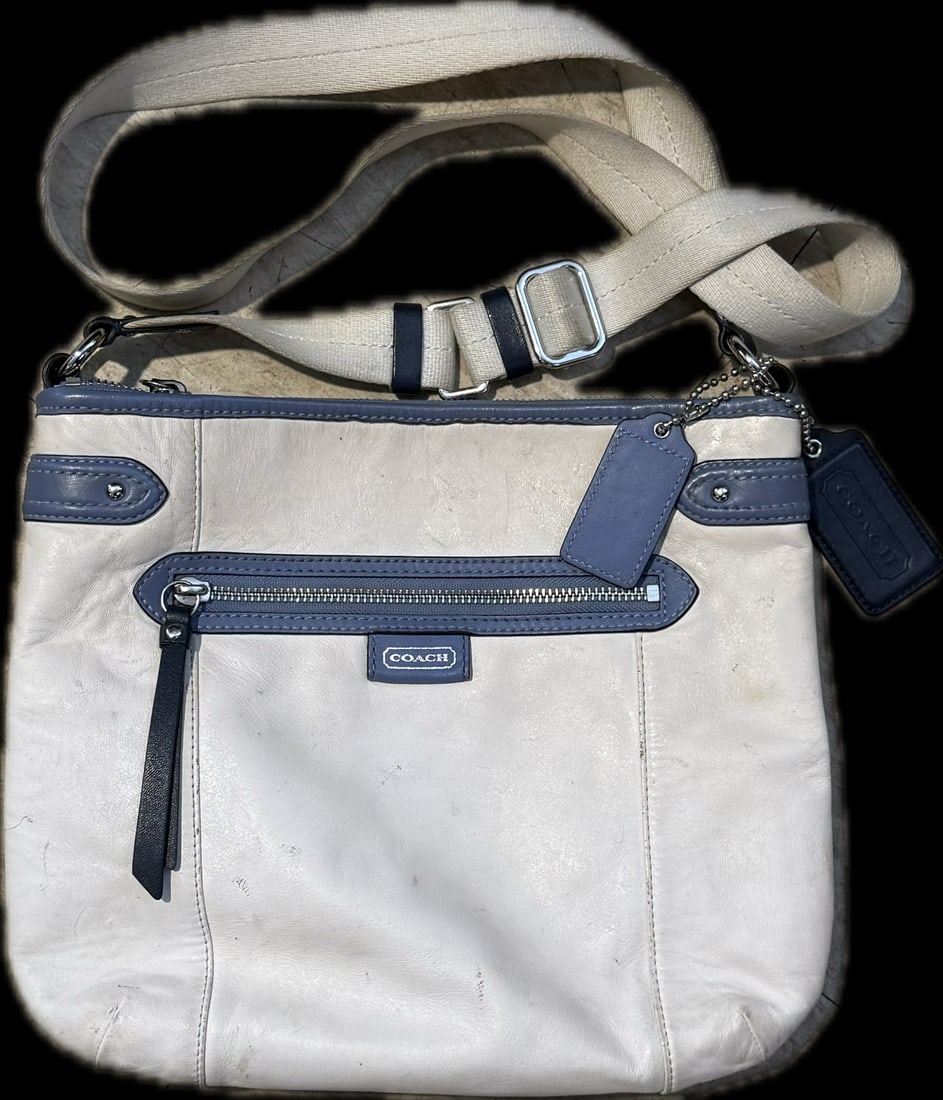 A white and blue leather Coach Daisy Spectator Crossbody Bag (1 of 3)