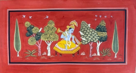 Indian miniature painting Bikaner School from Geet Govinda series inscribed behind Size : 11 by 6 i (1 of 2)