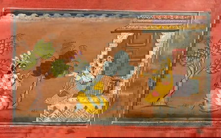 Indian Pahari school miniature painting of Radha and Krishna from Rasamanjiri series (1 of 1)